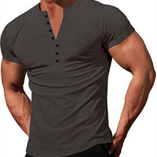 Load image into Gallery viewer, Men&#39;s Solid Color Buttons V-neck Slim T-shirt
