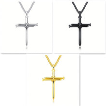 Load image into Gallery viewer, Steel Gold Black Color Fashion Mens Iron Nail Cross Pendant Necklace Stainless Steel 3mm Round Box Chain Jewelry Gift For Men
