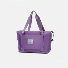 Load image into Gallery viewer, Foldable purple travel bag with large capacity and soft handles, ideal for gym and overnight use.
