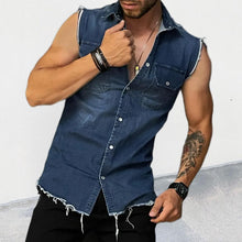 Load image into Gallery viewer, European And American Fashion Casual Polo Collar Sleeveless Button Denim Jacket Vest
