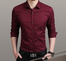 Load image into Gallery viewer, Brand Fashion Male Shirt Long-Sleeves Tops Polka Dot Printing Mens Dress Shirts Slim Men Shirt Plus Size M-5XL FGT
