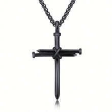 Load image into Gallery viewer, Steel Gold Black Color Fashion Mens Iron Nail Cross Pendant Necklace Stainless Steel 3mm Round Box Chain Jewelry Gift For Men
