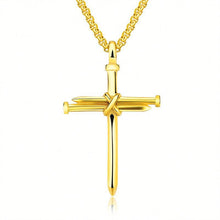 Load image into Gallery viewer, Steel Gold Black Color Fashion Mens Iron Nail Cross Pendant Necklace Stainless Steel 3mm Round Box Chain Jewelry Gift For Men
