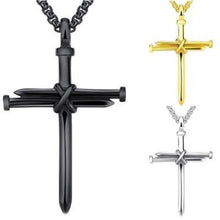 Load image into Gallery viewer, Steel Gold Black Color Fashion Mens Iron Nail Cross Pendant Necklace Stainless Steel 3mm Round Box Chain Jewelry Gift For Men
