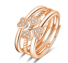 Load image into Gallery viewer, Four-leaf clover adjustable ring set with zircon accents for women in rose gold.
