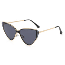 Load image into Gallery viewer, Cat&#39;s Eye Retro Sunglasses for Women in gold with full gray lenses.
