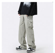 Load image into Gallery viewer, Light Green Multi-pocket Cargo Straight Loose Casual Niche Zipper Mop Pants
