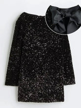 Load image into Gallery viewer, Sequined Back-Bowed Dress Fashion Round Neck Long Sleeve Dresses For Party Daily Shopping Women
