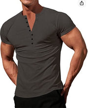 Load image into Gallery viewer, Men&#39;s Solid Color Buttons V-neck Slim T-shirt
