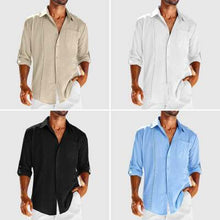 Load image into Gallery viewer, Casual  Long Sleeve Shirt With Pocket Lace Polo Collar Solid Color Button Mens Clothing
