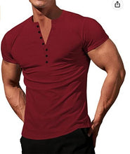 Load image into Gallery viewer, Men&#39;s Solid Color Buttons V-neck Slim T-shirt
