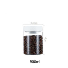 Load image into Gallery viewer, Glass vacuum-sealed airtight canister with coffee beans; modern kitchen food storage
