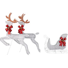 Load image into Gallery viewer, 3-Piece Lighted Set Of 2 Reindeer &amp; Sleigh, Weather Proof Christmas Outdoor Decorations With Pre-lit 270 LED White Lights And Stakes For Xmas Outdoor Holiday Indoor Decor Lighted Holiday Displays, Whi
