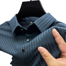 Load image into Gallery viewer, Strip Ice Silk Short Sleeve T-shirt Men&#39;s Lapel Summer
