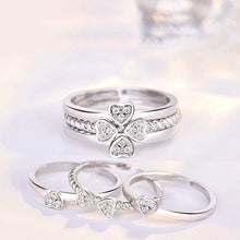 Load image into Gallery viewer, Adjustable four-leaf clover women&#39;s ring set with spinning zircon design.
