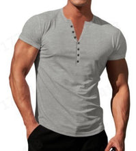 Load image into Gallery viewer, Men&#39;s Solid Color Buttons V-neck Slim T-shirt
