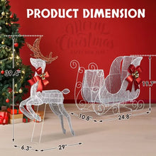 Load image into Gallery viewer, 3-Piece Lighted Set Of 2 Reindeer &amp; Sleigh, Weather Proof Christmas Outdoor Decorations With Pre-lit 270 LED White Lights And Stakes For Xmas Outdoor Holiday Indoor Decor Lighted Holiday Displays, Whi
