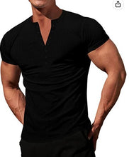 Load image into Gallery viewer, Men&#39;s Solid Color Buttons V-neck Slim T-shirt
