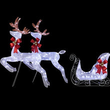 Load image into Gallery viewer, 3-Piece Lighted Set Of 2 Reindeer &amp; Sleigh, Weather Proof Christmas Outdoor Decorations With Pre-lit 270 LED White Lights And Stakes For Xmas Outdoor Holiday Indoor Decor Lighted Holiday Displays, Whi
