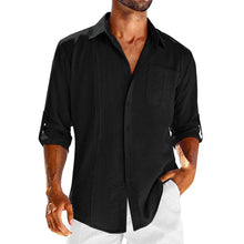 Load image into Gallery viewer, Casual  Long Sleeve Shirt With Pocket Lace Polo Collar Solid Color Button Mens Clothing
