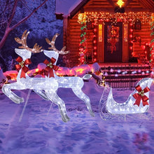 Load image into Gallery viewer, 3-Piece Lighted Set Of 2 Reindeer &amp; Sleigh, Weather Proof Christmas Outdoor Decorations With Pre-lit 270 LED White Lights And Stakes For Xmas Outdoor Holiday Indoor Decor Lighted Holiday Displays, Whi
