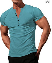 Load image into Gallery viewer, Men&#39;s Solid Color Buttons V-neck Slim T-shirt
