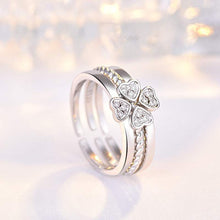 Load image into Gallery viewer, Four-leaf clover adjustable ring in white gold with zircon accents.
