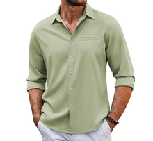 Load image into Gallery viewer, Casual  Long Sleeve Shirt With Pocket Lace Polo Collar Solid Color Button Mens Clothing
