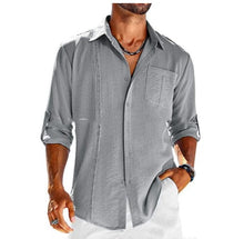 Load image into Gallery viewer, Casual  Long Sleeve Shirt With Pocket Lace Polo Collar Solid Color Button Mens Clothing
