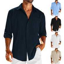 Load image into Gallery viewer, Casual  Long Sleeve Shirt With Pocket Lace Polo Collar Solid Color Button Mens Clothing
