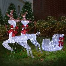 Load image into Gallery viewer, 3-Piece Lighted Set Of 2 Reindeer &amp; Sleigh, Weather Proof Christmas Outdoor Decorations With Pre-lit 270 LED White Lights And Stakes For Xmas Outdoor Holiday Indoor Decor Lighted Holiday Displays, Whi
