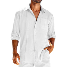 Load image into Gallery viewer, Casual  Long Sleeve Shirt With Pocket Lace Polo Collar Solid Color Button Mens Clothing
