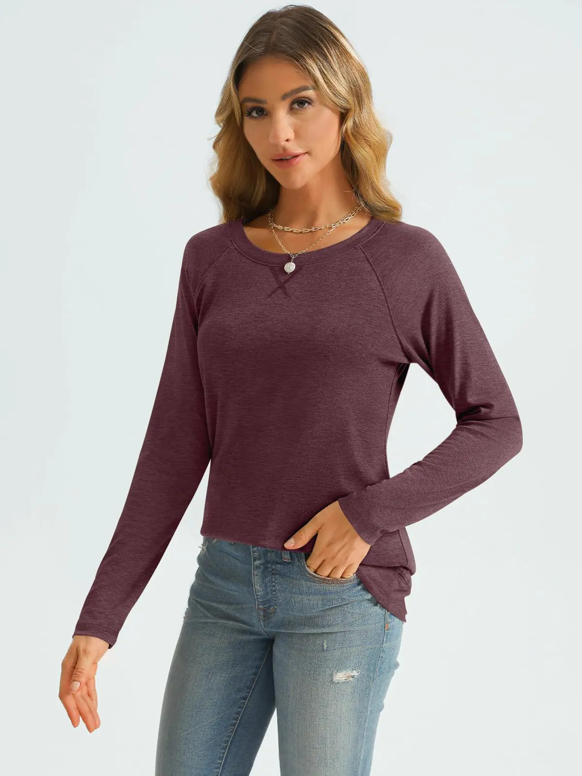 Women Chic Wine-Red Long Sleeve Blouse