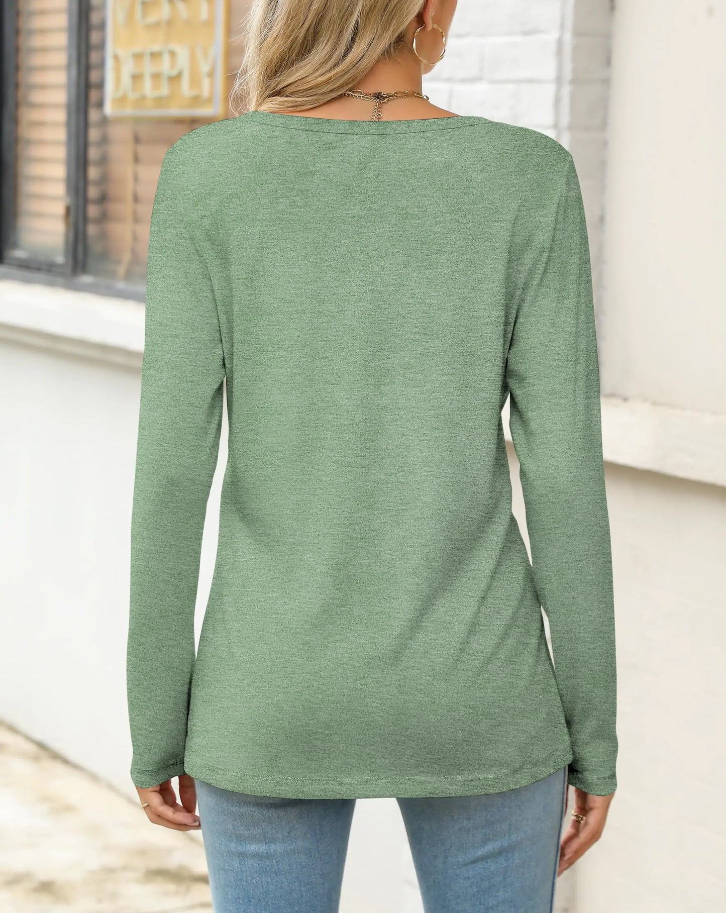 Women's Pleated Long Sleeve Blouse - Light Green