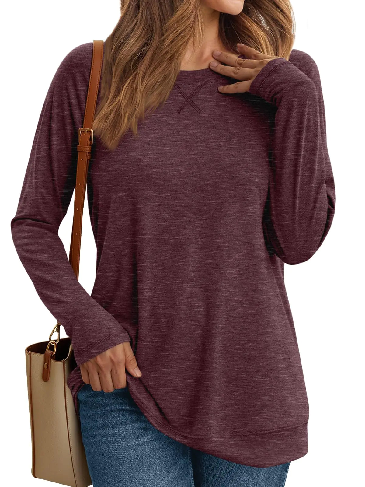 Women Chic Wine-Red Long Sleeve Blouse