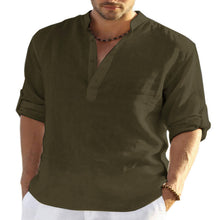 Load image into Gallery viewer, Men&#39;s Casual Cotton Linen Solid Color Long Sleeve Shirt Loose Stand Collar
