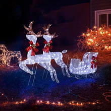 Load image into Gallery viewer, 3-Piece Lighted Set Of 2 Reindeer &amp; Sleigh, Weather Proof Christmas Outdoor Decorations With Pre-lit 270 LED White Lights And Stakes For Xmas Outdoor Holiday Indoor Decor Lighted Holiday Displays, Whi
