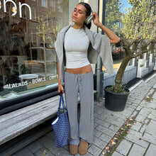 Load image into Gallery viewer, Women&#39;s Striped Print Trousers Y2K Fashion Casual Lace Up Home Straight  Wide-leg Pants
