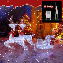 Load image into Gallery viewer, 3-Piece Lighted Set Of 2 Reindeer &amp; Sleigh, Weather Proof Christmas Outdoor Decorations With Pre-lit 270 LED White Lights And Stakes For Xmas Outdoor Holiday Indoor Decor Lighted Holiday Displays, Whi
