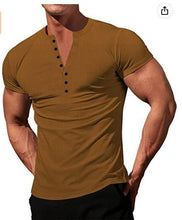 Load image into Gallery viewer, Men&#39;s Solid Color Buttons V-neck Slim T-shirt
