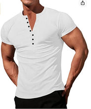 Load image into Gallery viewer, Men&#39;s Solid Color Buttons V-neck Slim T-shirt
