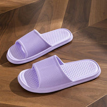 Load image into Gallery viewer, Lavender non-slip indoor bathroom slippers with rhombus stripes, ideal for men and women.
