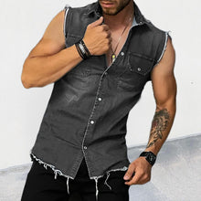 Load image into Gallery viewer, European And American Fashion Casual Polo Collar Sleeveless Button Denim Jacket Vest
