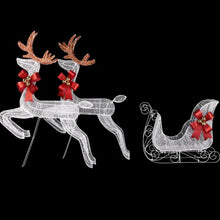 Load image into Gallery viewer, 3-Piece Lighted Set Of 2 Reindeer &amp; Sleigh, Weather Proof Christmas Outdoor Decorations With Pre-lit 270 LED White Lights And Stakes For Xmas Outdoor Holiday Indoor Decor Lighted Holiday Displays, Whi
