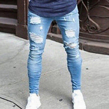 Load image into Gallery viewer, Mens Destroyed Ripped Design Pencil Jeans Pants
